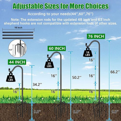 Feed Garden 76'' Heavy Duty Bird Feeder Pole - Adjustable Shepherds Hook for Hummingbird Feeders & Lanterns