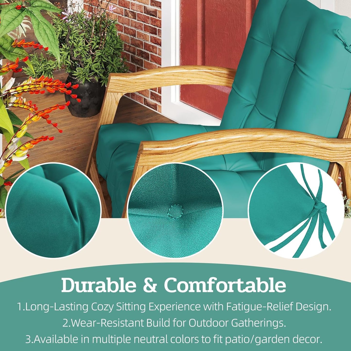 42x21x4 Inch Outdoor Chair Cushion, Patio Cushions for Dining/Rocking Chairs, High Back Soft Seat Pad with Ties, Indoor
