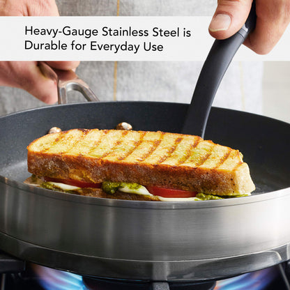 KitchenAid 71012 3-Ply Base Brushed Stainless Steel Nonstick Round Grill Pan/Griddle, 10.25 Inch