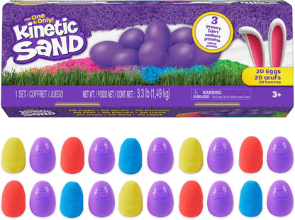 20-Pack 3.3lbs 3 Kinetic Sand, Eggs with Red, Yellow & Blue Play Sand for Egg Hunts, Party Favors & Goodie Bags