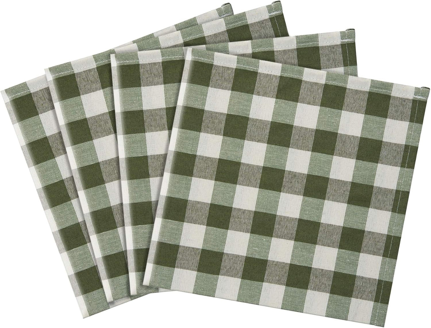 Buffalo Check Dinner Table Napkins, 4 Pack, Sage - 17" x 17" Premium Quality Plaid Cloth Napkins, Machine Washable