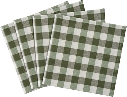 Buffalo Check Dinner Table Napkins, 4 Pack, Sage - 17" x 17" Premium Quality Plaid Cloth Napkins, Machine Washable
