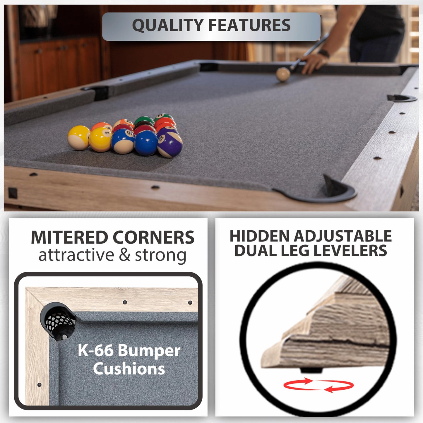 7 FT 3 in 1 Multi Game Pool Table with Dining Top Ping Pong Table Combo, Includes Pool Table Accessories and Tennis Paddles. (Rustic Oak with Grey Felt)