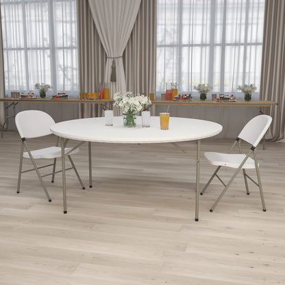 Flash Furniture Kathryn 5-Foot Round Granite White Plastic Folding Table, Commercial Grade Round Table for 8 Guests