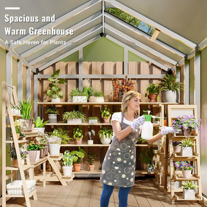 Greenhouse, 6x8 Ft Outdoor Greenhouses, Accessible Green House with Roof Vents and Sliding Doors, Aluminum Frame Polycarbonate Greenhouses, Large Greenhouse for Outdoor Gardens and Backyards, Silver