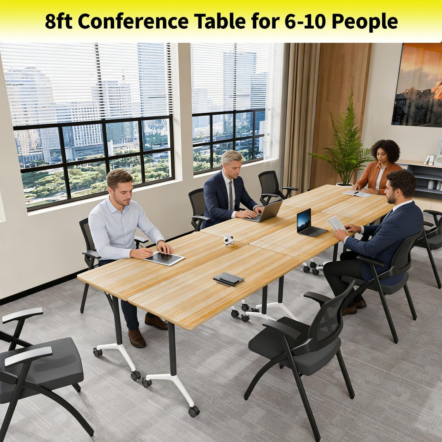 JNMDLAKO Conference Table, Folding Conference Room Tables On Wheels - Mobile Rectangle Large Meeting Seminar Tables,Flip Top Mobile Training Room Table for Office Business Classroom (4, Yellow, 63in)
