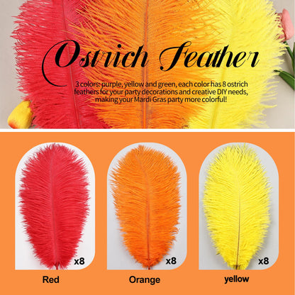 THARAHT Red Orange Yellow Ostrich Feathers 24pcs Natural Bulk 10-12Inch 25cm-30cm for Crafts Wedding Party Centerpieces Halloween and Home Decoration Feathers
