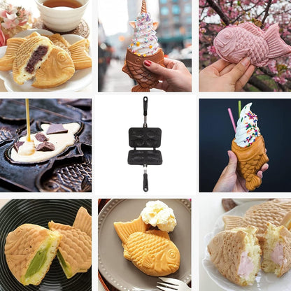 Taiyaki Fish Shaped Pancake Maker Pan, Non-Stick Double Baking Pan with 4 Fish for Kitchen Waffle Baking