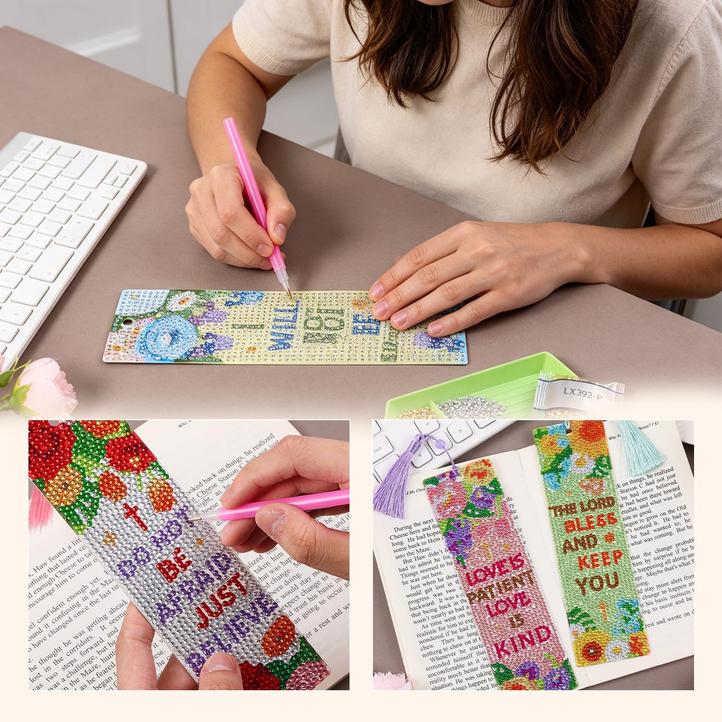 4 Pcs Flower Diamond Painting Bookmark for Books, Journals, Planners｜DIY Diamond Art Kits for Reading Women & Men｜Beautiful Book Marks Gifts for Book Lovers｜Reading Accessories for Adults & Kids