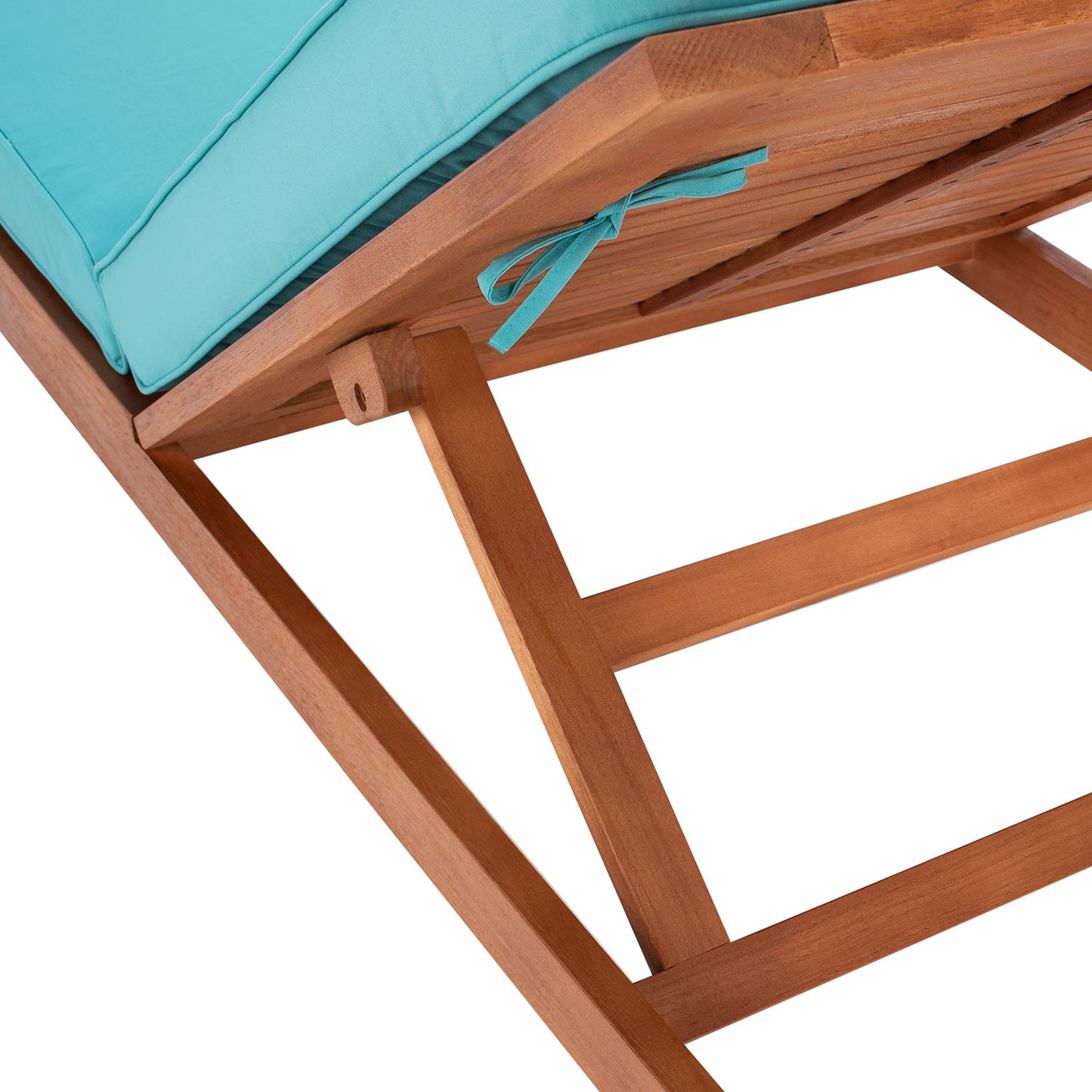 SAFAVIEH Outdoor - Solano Chaise Lounge Chair - Brown & Aqua - Solid Wood with Cushion - Adjustable Backrest Design - Ideal for Patio, Deck, Poolside, Backyard, 81"W x 31.5"D x 12"H (PAT7024Q)