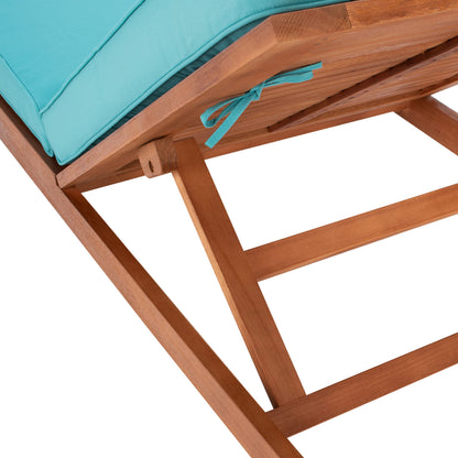 SAFAVIEH Outdoor - Solano Chaise Lounge Chair - Brown & Aqua - Solid Wood with Cushion - Adjustable Backrest Design - Ideal for Patio, Deck, Poolside, Backyard, 81"W x 31.5"D x 12"H (PAT7024Q)