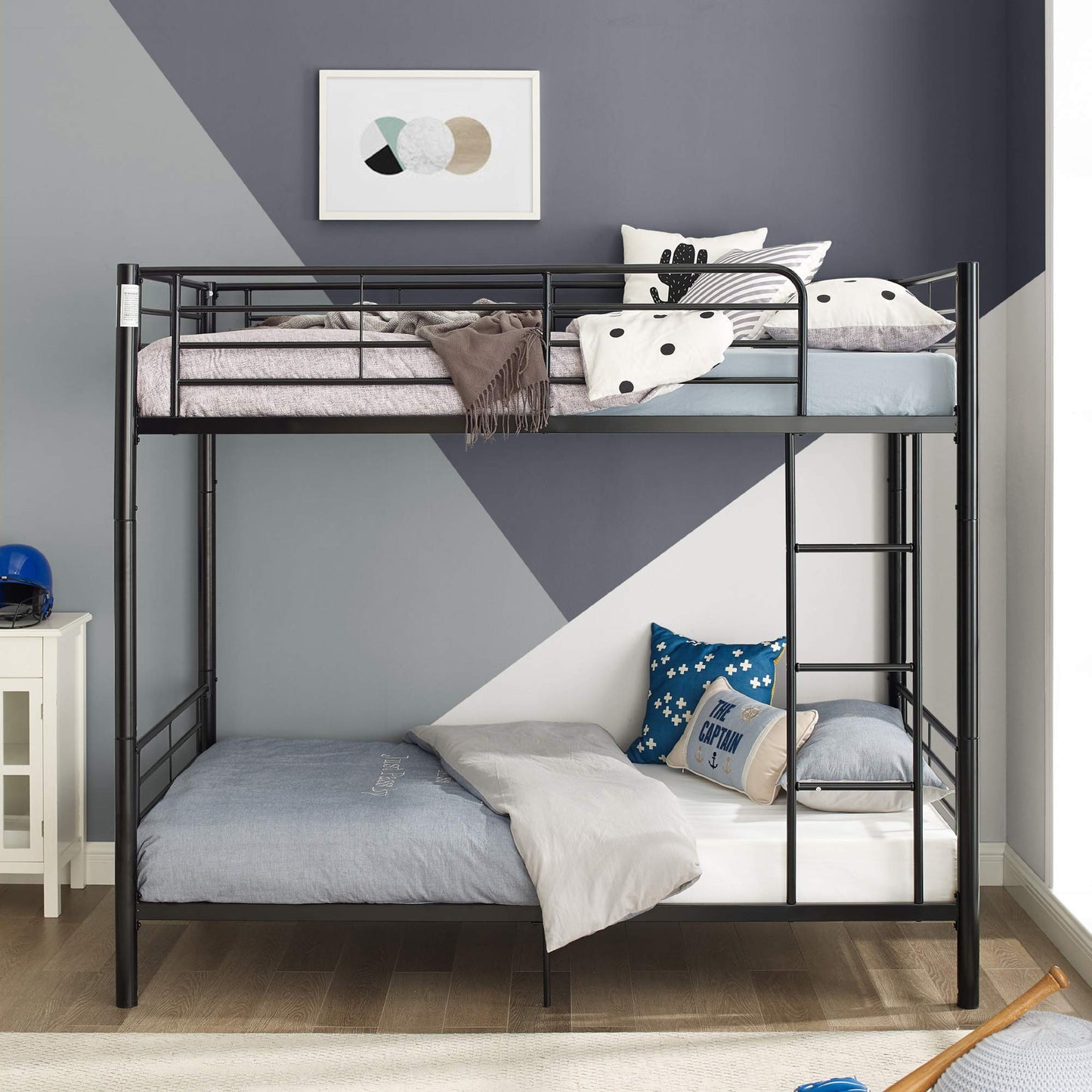 Walker Edison Elodie Urban Industrial Twin Over Twin Metal Bunk Bed, Twin Over Twin, Black
