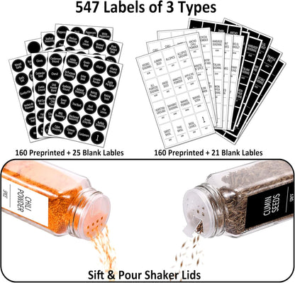 24 4 Oz 547 3 Churboro Spice Jars with Labels & Bamboo Lids - Glass Containers with Shaker Lids, Spice Labels
