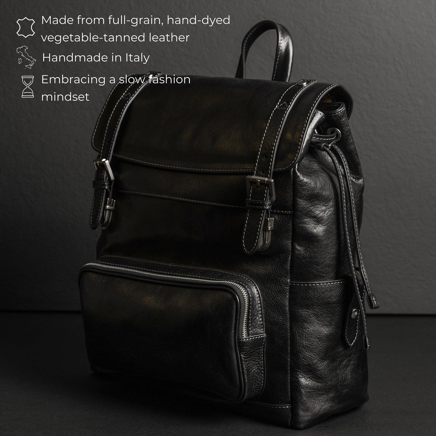 Time Resistance Leather Backpack - Full Grain Real Leather Travel Bag and Carry-On Rucksack (Black)