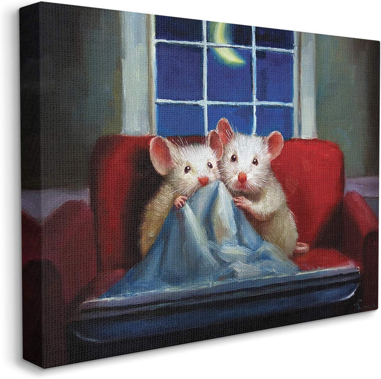 Stupell Industries House Mice Snuggling Under Blanket Watching TV, Canvas Wall Art by Lucia Heffernan