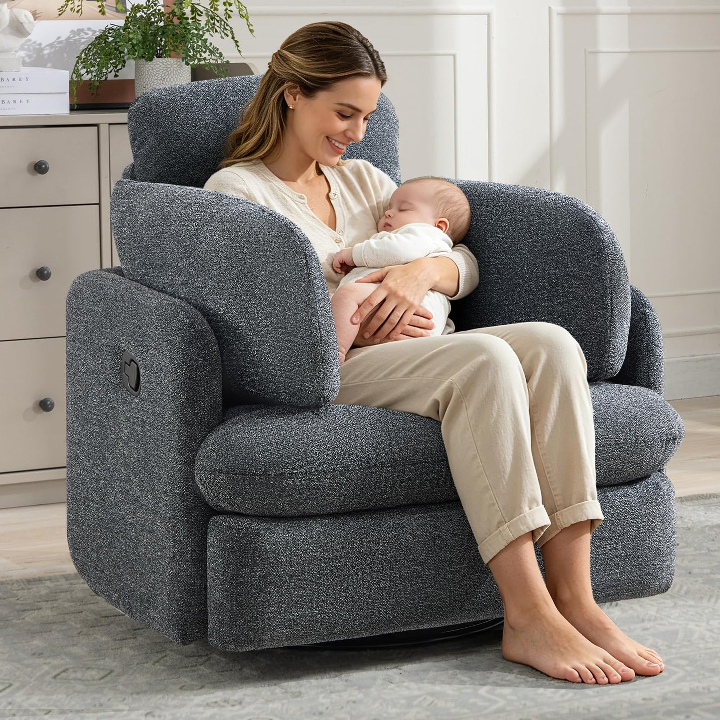 Bonzy Home Manual Recliner Chair Set of 2, 360°Swivel Rocker Recliner Chair for Adults, Overstuffed Nursery Rocking Reclining Sofa with 2 Pillows and Hidden Storage, Dark Grey