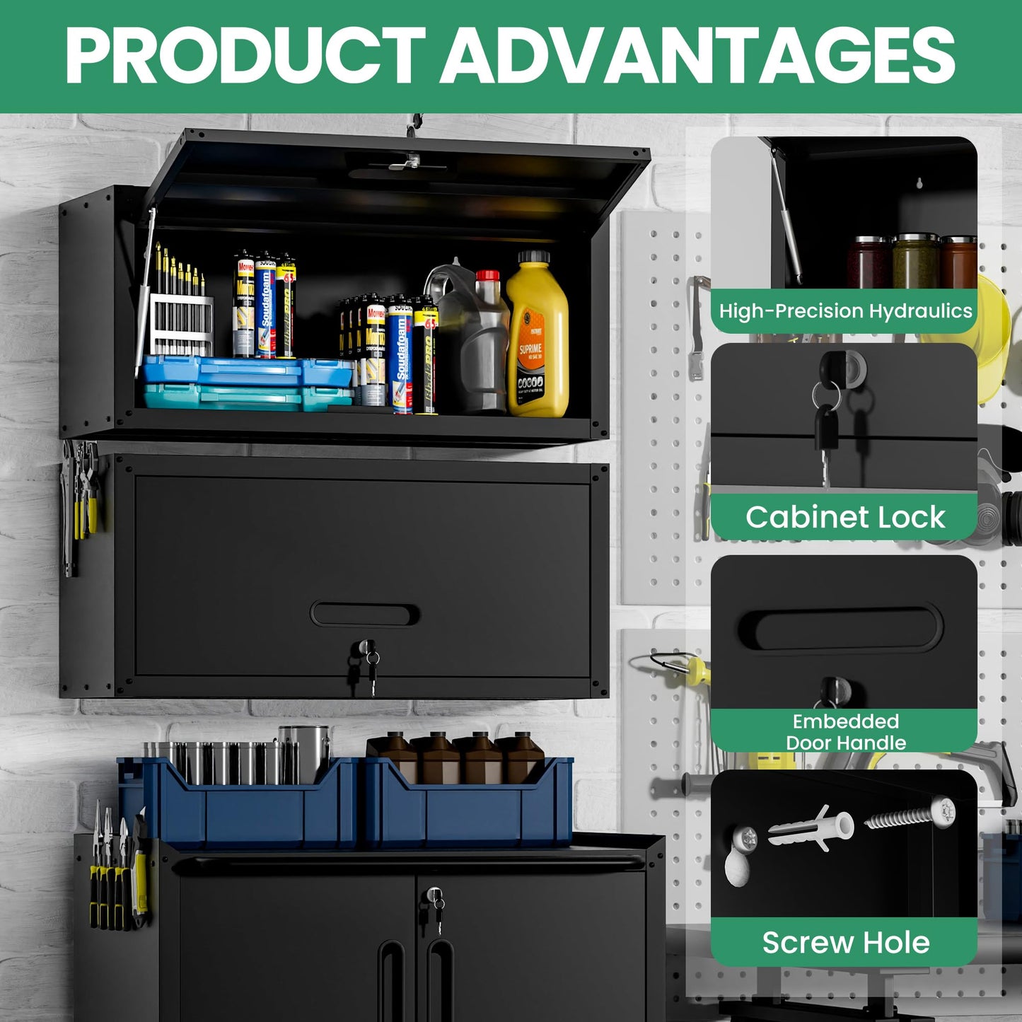 VIYET Garage Cabinet System | Heavy Duty Steel All-in-One Modular Garage Cabinet Set for Ultimate Workshop Organization | Easy Assembly Garage Storage Cabinets & Tool Bench