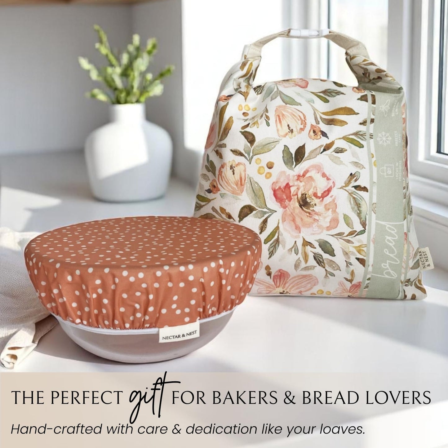 Nectar & Nest Bread Baker Set, Reusable Beeswax Bread Bags for Homemade Bread, Sourdough Bag, Organic Cotton Beeswax Bowl Cover, Limited-Edition Artist Series