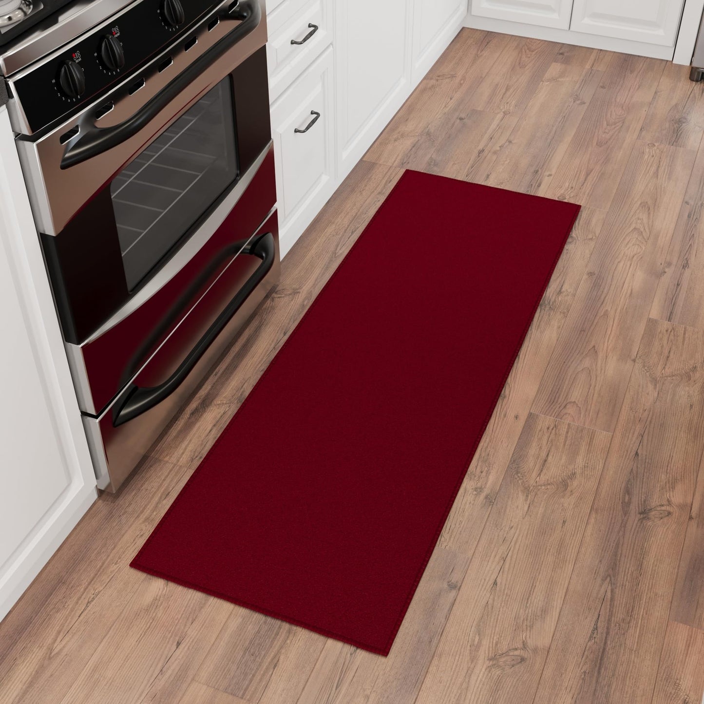 Sweet Home Stores Non-Slip Solid Design Rubberback Indoor Runner Rug for Kitchen, Hallways, Bathroom, Entrance, Bedroom 2'3" x 6', Red