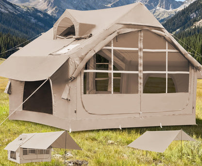 Inflatable Tents for Camping with Skylight, 4/6 Person Easy Setup Blow Up Tents for 4 Seasons Waterproof Inflatable Camping Tent with Awning, Air House Glamping Tents for Camping Adult