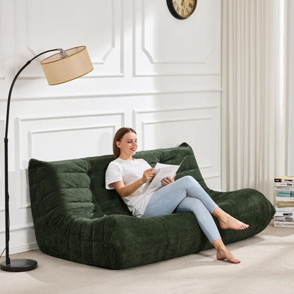 Bean Bag Chairs for Adults Giant Bean Bag Chair Memory Foam BeanBag Chair Bean Bag Sofa with Filler Faux Fur Fireside Beanbags Lazy Sofa for Living Room Bedroom Office (Green Chenille, 3-Seater)