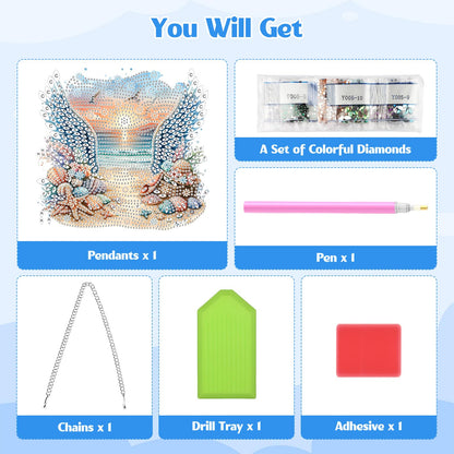 GHHKUD Summer Beach Diamond Art Hanging Kits for Adults, DIY Double Sided Diamond Arts Painting Hanging Wing, Special Shaped Acrylic Ornaments Pendants for Window Home Garden Wall