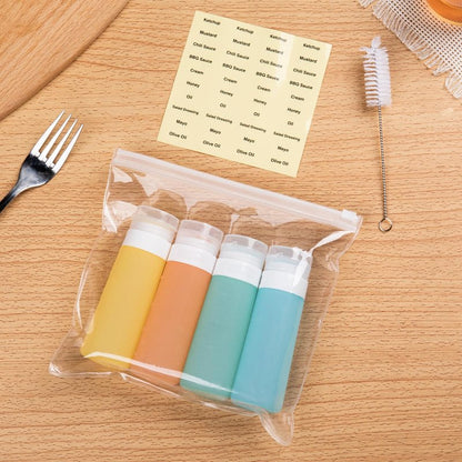 MICEBAY Condiment Squeeze Bottles for Sauces, 3-oz Mini Silicone Salad Dressing Container to Go with Reusable Sandwich Bag, Leakproof Sauce Bottle for Bento Lunch Box, 4 Pack, Candies