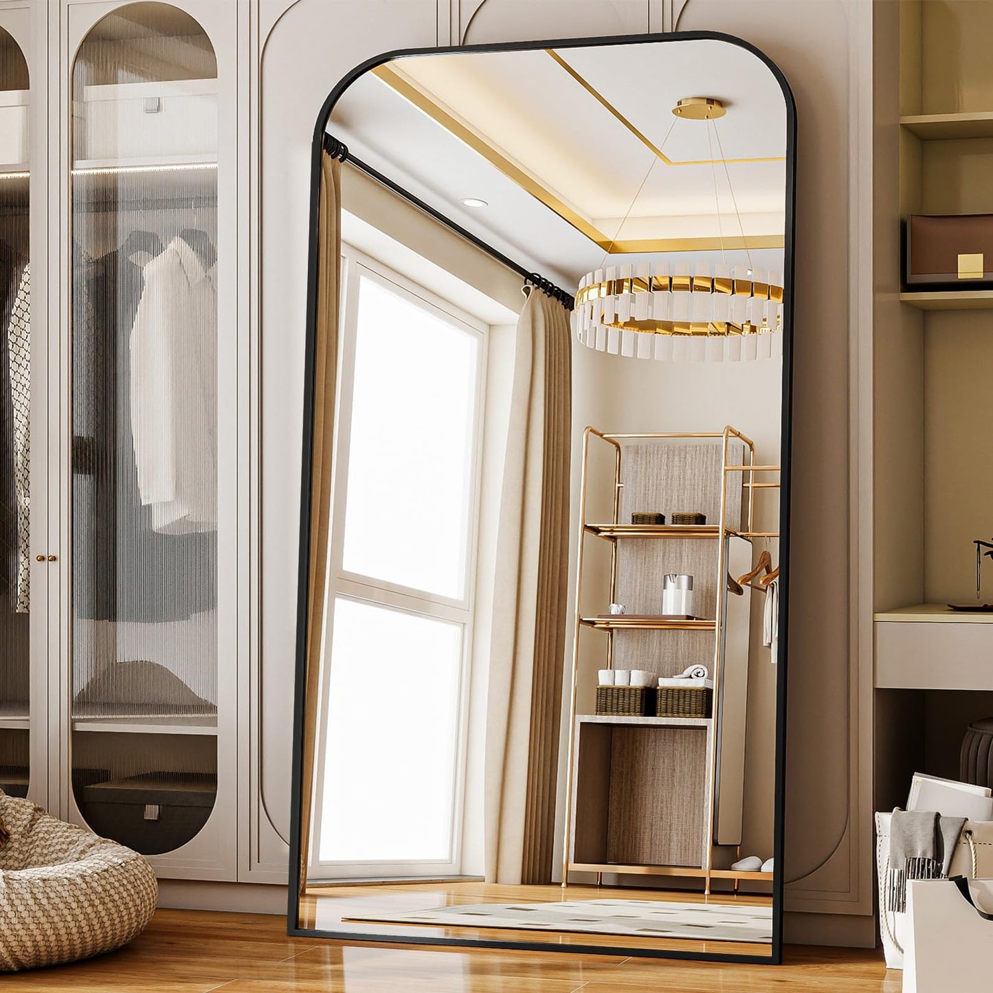 Riskioir Full Length Mirror 81"x41" Arched Floor Standing Large Mirrors Full Body Mirror with Stand - with Aluminum Frame for Bedroom Living Room, Black