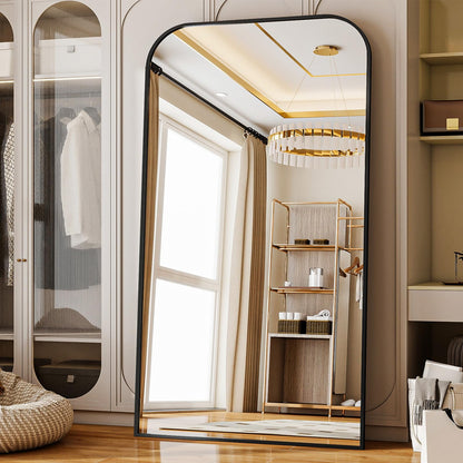Riskioir Full Length Mirror 81"x41" Arched Floor Standing Large Mirrors Full Body Mirror with Stand - with Aluminum Frame for Bedroom Living Room, Black