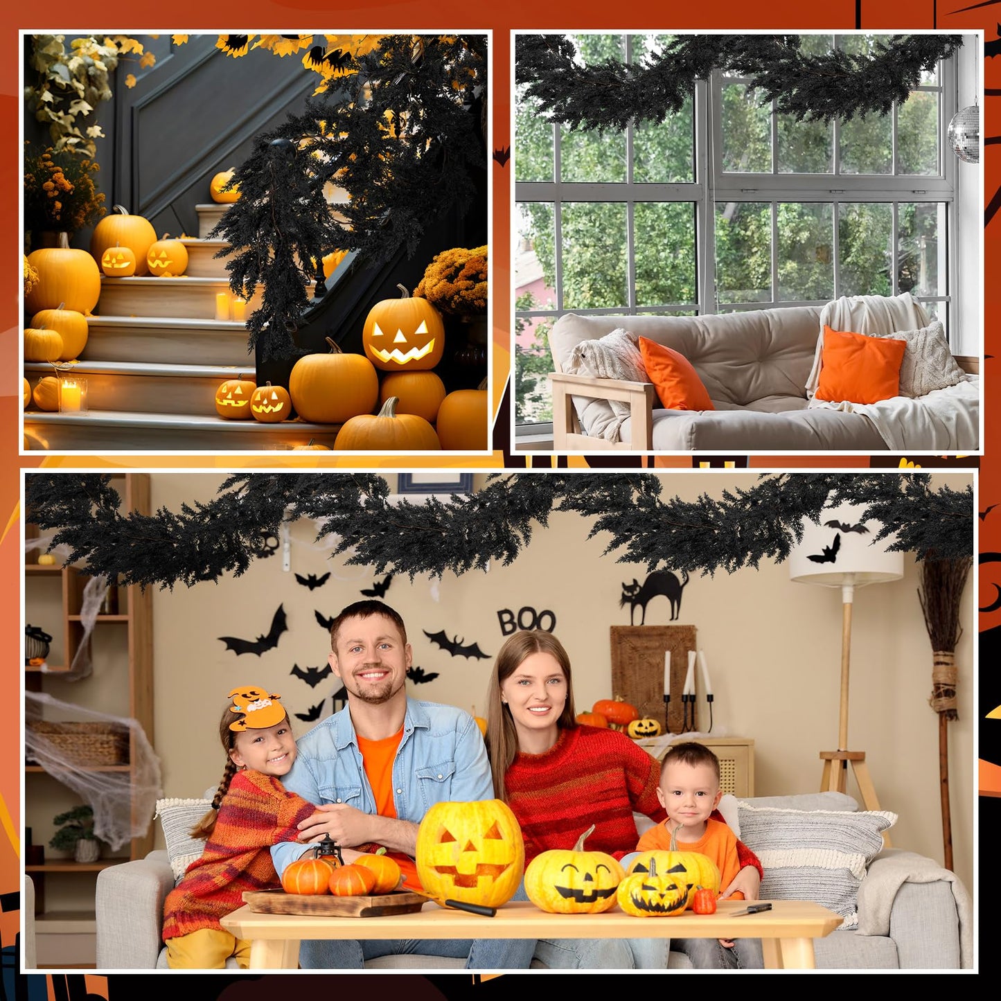 XunYee Black Halloween Garland 6 Feet Spooky Halloween Cedar Garland Mantel Fireplace Artificial Faux Trailing Realistic Gothic Hanging Vine Twigs for Thanksgiving Party Outdoor Indoor Home Decor