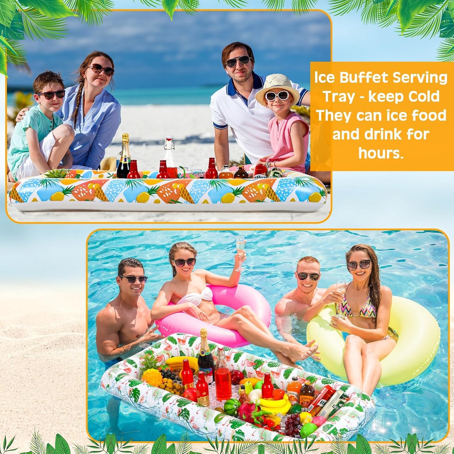 Yousoontic Inflatable Serving Bar - 3 Pcs Tiki Tropical Style Food Drink Containers for BBQ Pool Luau Party