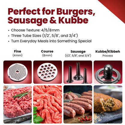 STX International Turboforce Cadet 2000 Series Electric Meat Grinder | 7-in-1 Multifunctional | Foot Pedal | Slicer/Shredder/Grater | Sausage Stuffer | Kubbe Maker | 4 Grinding Plates & More Included