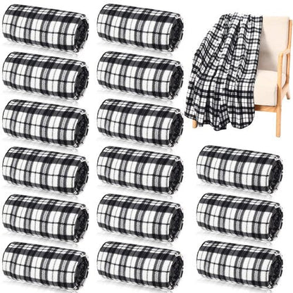 Buryeah 15 Pcs Winter Buffalo Plaid Throw Blankets Bulk 60 x 50 Inch Tartan Plaid Checkered Warm Throw Blankets Decor for Christmas Winter Couch Sofa Chair Bed Office Home(Style F,Black and White)