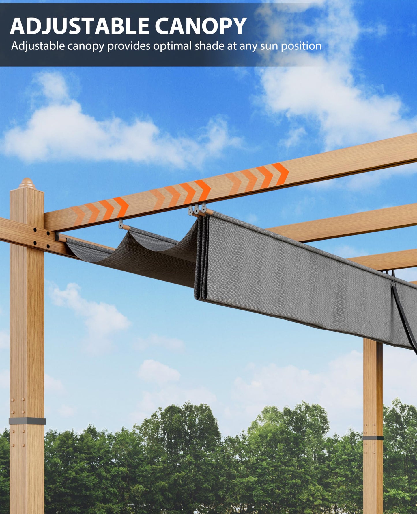Garvee 10x13 ft Outdoor Pergola with Retractable Canopy – Upgraded Aluminum Faux Wood Grain Metal Patio Pergola for Modern Backyard Deck, Porch, Grape Trellis in Grey