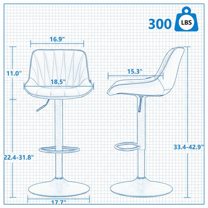 YOUNIKE Bar Stools Set of 2, Faux Leather Padded Bar Stool Counter Height Swivel Bar Chairs, Adjustable Barstools with Back for Kitchen Island, Modern Tall Bar Stools, Olive Green