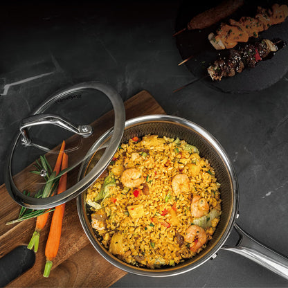 Bakoniion Hybrid Nonstick Saucepan Set of 2 with Lids 1.5 QT and 3 QT, Stainless Steel Honeycomb Pans with Side Pour Spouts,Compatible with All Cooktops,Dishwasher and Oven Safe