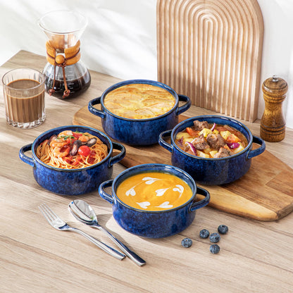 vancasso Starry Soup Bowls with Handles, 30 Oz French Onion Soup Bowls, Oven safe soup bowls for Cereal, Pasta, Chilli, Stew, Large Soup Crocks Set of 4, Blue