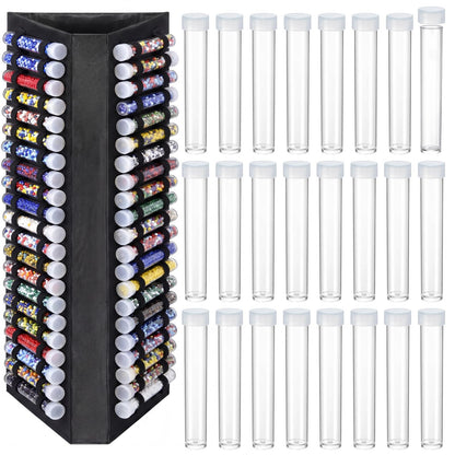 Singhoow Beads Organizer Set Include Bead Tube Pouch with 72 Pcs Clear Plastic Bead Tube, 2.95 Inch Long Tubes Storage Organizer Container Set for Jewelry Making Bath Salts Storage