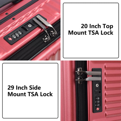 Kaleenie 2 pieces 20/29 Aluminum Frame Carry On and Checked Luggage Set with Side Opening, Lightweight Hardshell ABS+PC Trunk Suitcase with TSA Lock, 360° Universal Wheels & Adjustable Handle,Wine Red