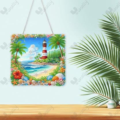 Yunzlly DIY Hanging Diamond Art Pendant Kit, Special Crystal Double Sided Diamonds Painting Ornament Kit for Adults, Acrylic Gem Painting Board for Window&Door&Wall (Lighthouse)