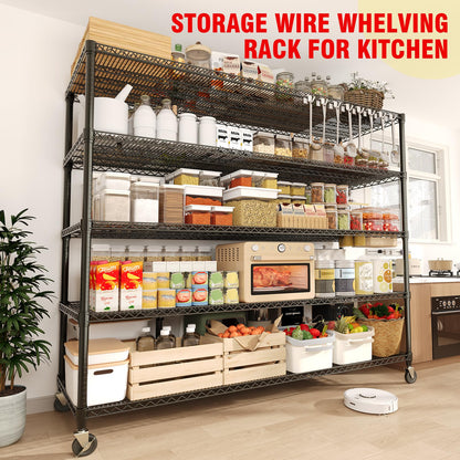 GAOMON 59" W Storage Shelves 82.6" H Heavy Duty Garage Shelving Units with Wheels, 5-Tiers Wire Shelving Rack Metal Storage Shelves for Garage Pantry Kitchen Commercial Industrial, 3300LBS Capacity