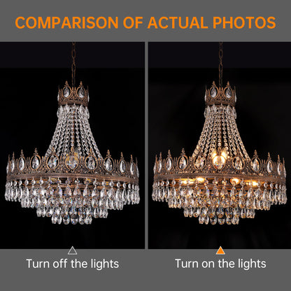 TOCHIC French Empire Crystal Chandelier, 9-Light Farmhouse Antique Bronze Chandelier Vintage Rustic Ceiling Light Fixture for Dining Living Room, Bedroom, Kitchen Island, Bathroom, Foyer, 24" W