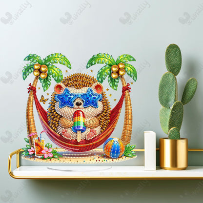 Yunzlly DIY Desktop Diamond Art Painting Kit Summer, Stand Up Gem Painting Ornament for Adults, Acrylic Tabletop Diamond Board Painting, Double Sided (Hedgehog)