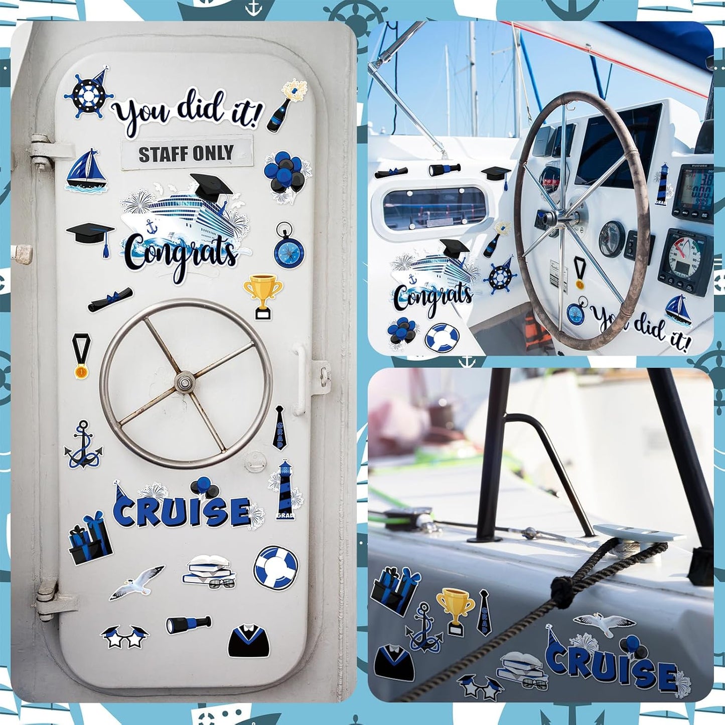 Lounsweer 24 Pcs Graduation Cruise Door Decorations, 2024 Congrats Grad Hat Magnet for Cabin Door, Refrigerator