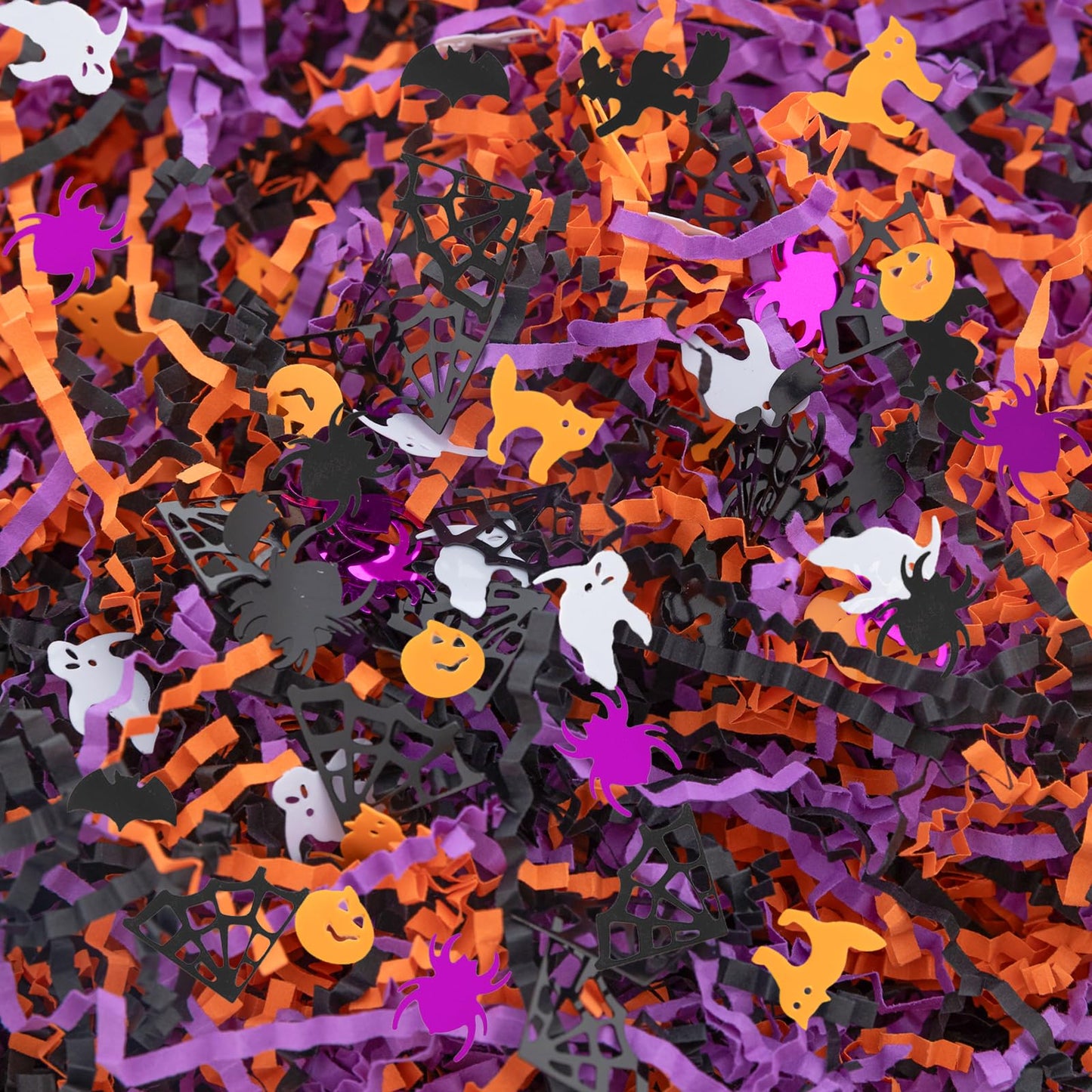 CIPOWM 16oz Halloween Crinkle Cut Paper Shred, 3 Colors Raffia Paper Shred Filler with Halloween Confetti Shredded Paper Grass for Gift Wrapping Craft DIY Gift Bag Box Filling Party Supply