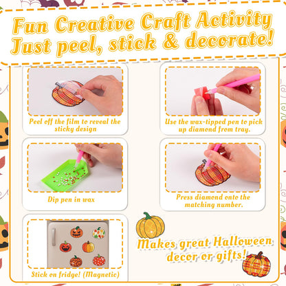 36PCS Halloween Crafts for Adults DIY Diamond Art: DIY Refrigerator Magnets Stickers Kit, Magnetic Fridge Decor (Pumpkin)