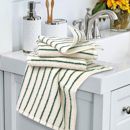 12 Pack, 13 13 Jacquotha Striped Cotton Washcloths x - Soft Wash Cloths for Bathroom, Kitchen, Gym, Face, Green
