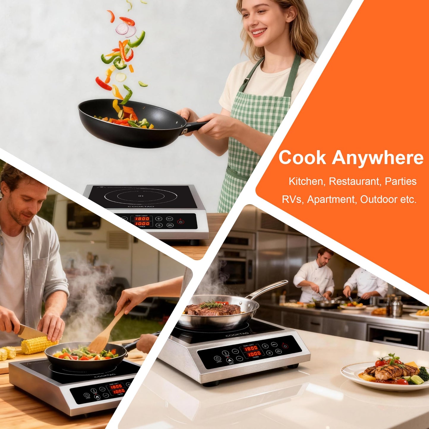 Stainless Steel Induction Cooktop, Professional Commercial Grade Single Burner Electric Cooktop, 1800W Hot Plate Portable Countertop Cooker with Temperature Control, Compatible with Magnetic Cookware