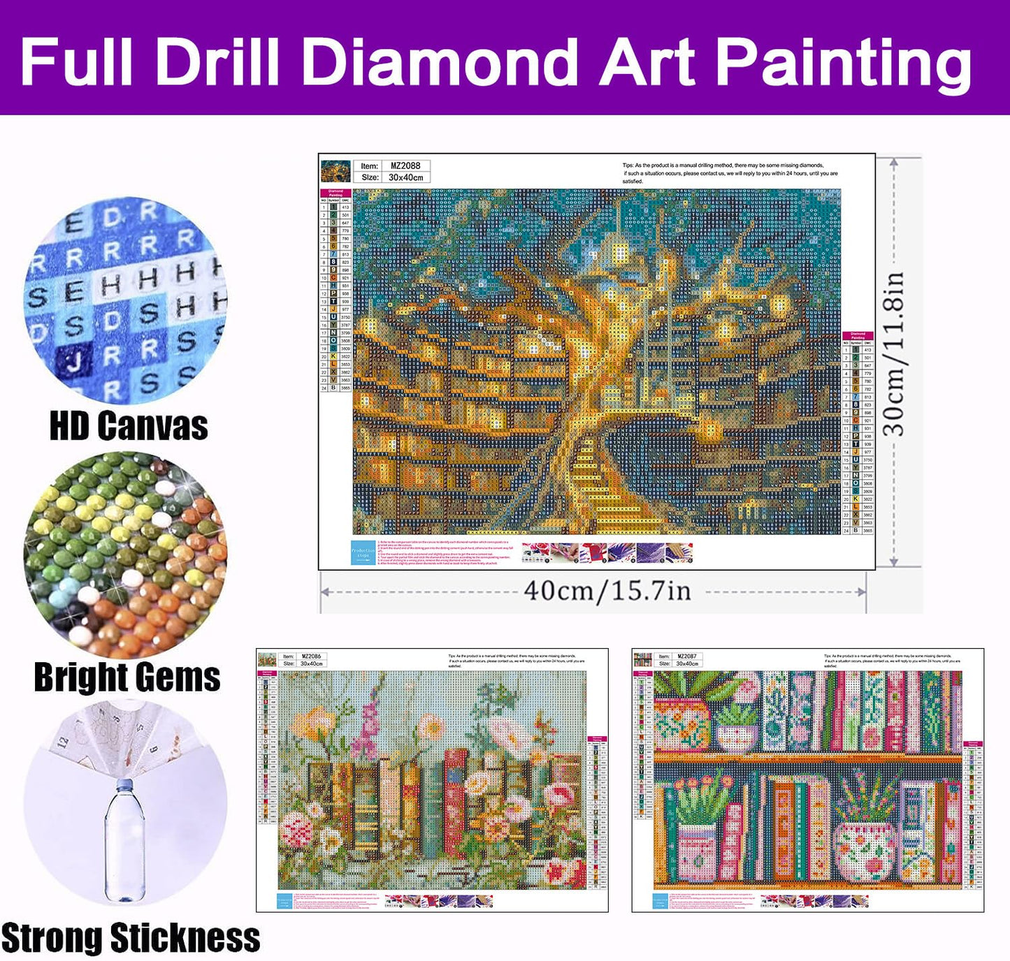 croshom Diamond Art Kits for Adults, 3 Packs Books Diamond Painting Kits for Adults, 5D DIY Full Round Drill Gem Craft for Adult Gifts, Home Wall Decor 11.8" x 15.7"