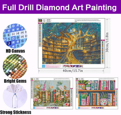croshom Diamond Art Kits for Adults, 3 Packs Books Diamond Painting Kits for Adults, 5D DIY Full Round Drill Gem Craft for Adult Gifts, Home Wall Decor 11.8" x 15.7"